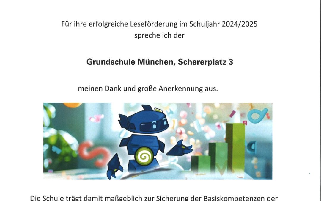 Urkunde für besonderes Engagement in der Leseförderung